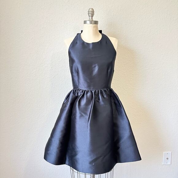 kate spade Dresses & Skirts - KATE SPADE Bow Back Cocktail Dress Navy Blue Satin Fit & Flare Halter